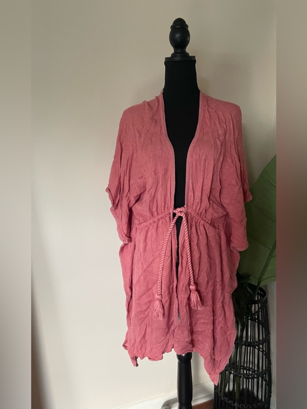 Blue Island Coral Pink Knit Tie-Waist Cardigan/Cover Up